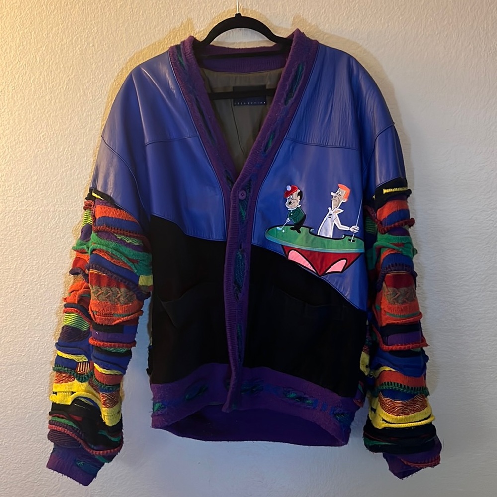 Jetsons Mixed media Leather Sweater Jacket.